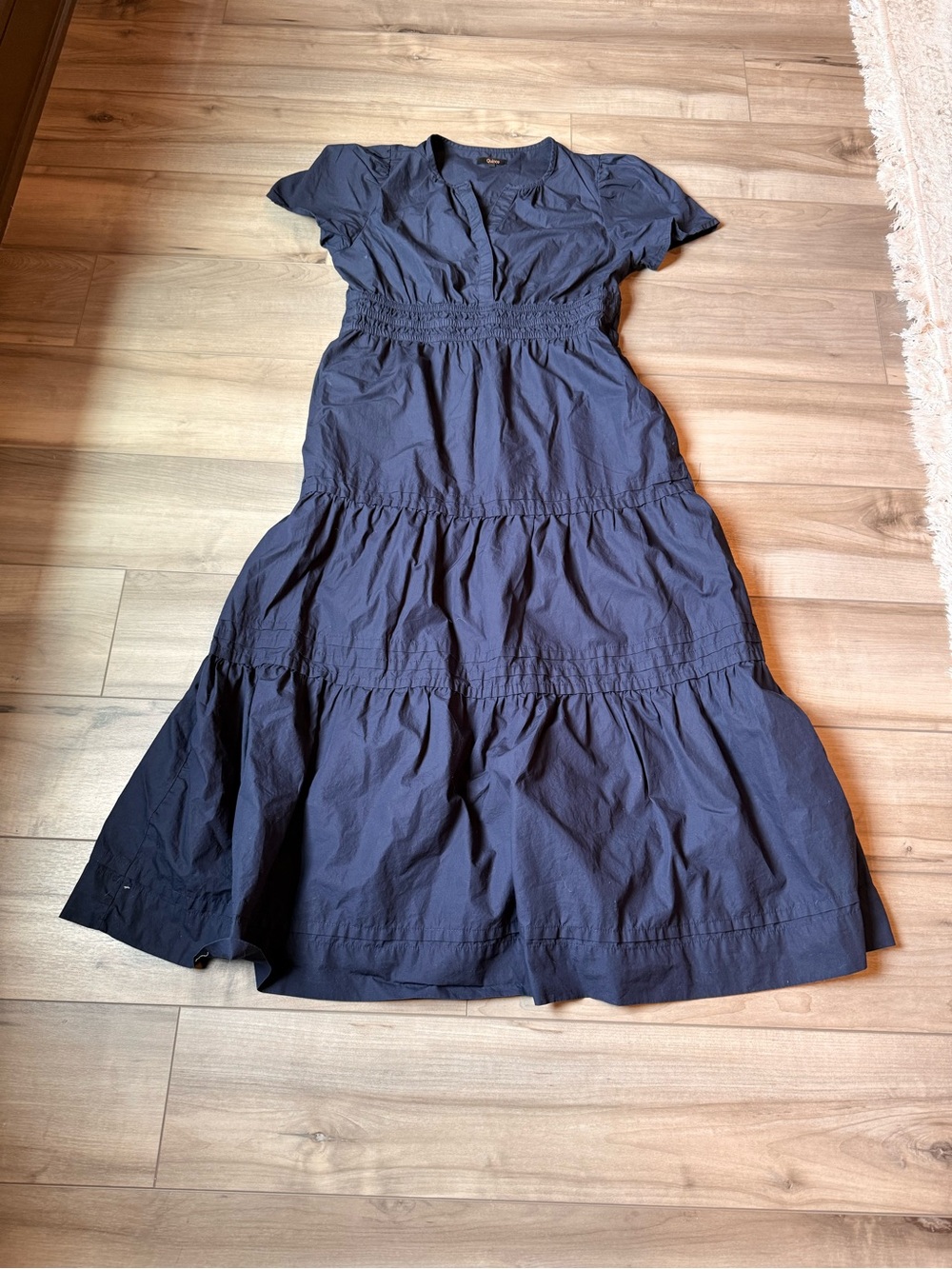 Quince Navy 100% Organic Cotton Poplin Tiered Maxi Dress - Picture 6 of 7